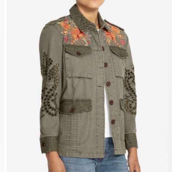 Johnny Was Violette Eyelet Embroidered Military Jacket XL - Picture 11 of 15